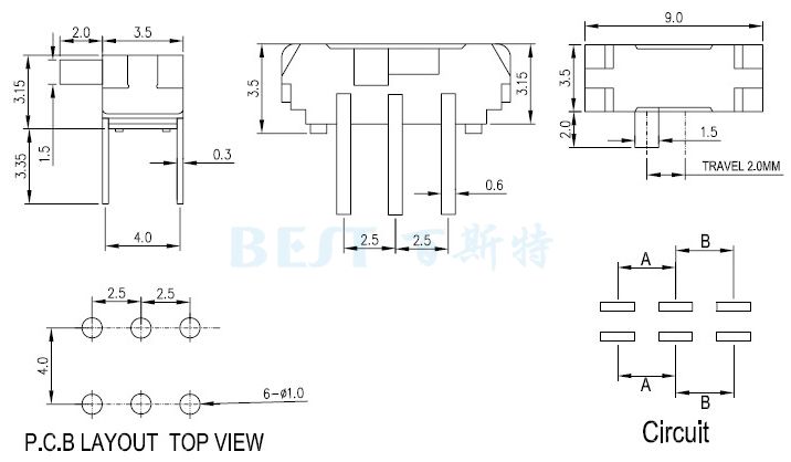 微型撥動(dòng)開關(guān)MSK22D10參考圖紙