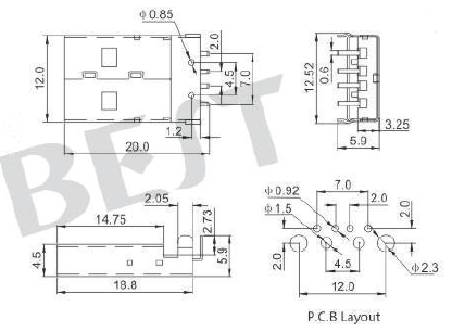 USB插座USB-A-01參考圖紙