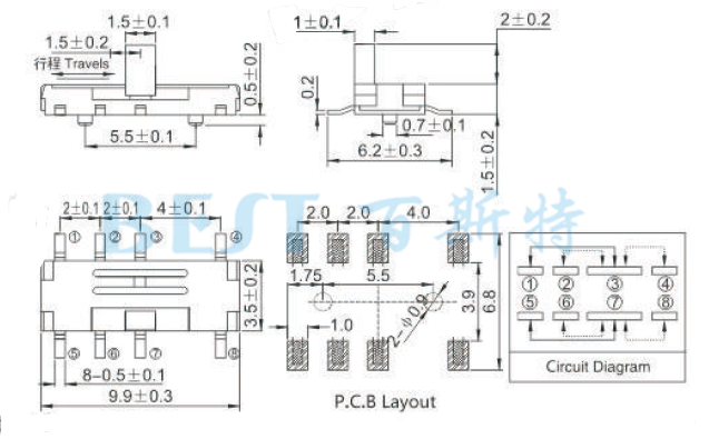 微型撥動開關MSK-23C01參考圖紙