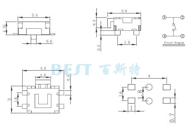 輕觸開關TS-1186E參考圖紙